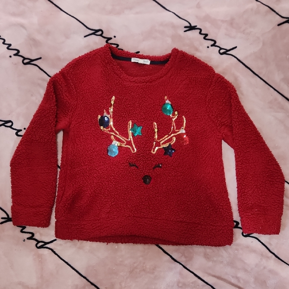 Red Festive Sweater with Reindeer Design